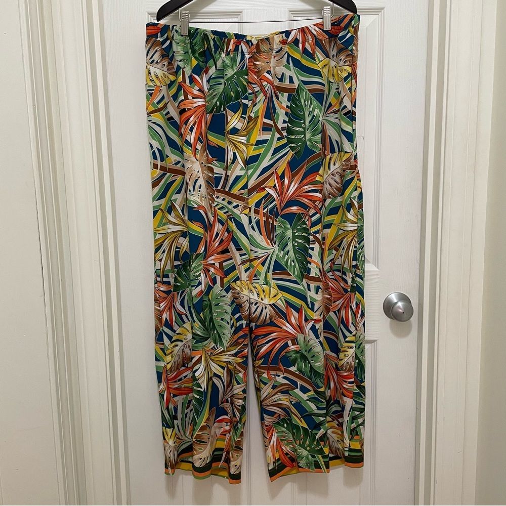 Serengeti Wide‎ Leg Relaxed Fit Boho Pants Tropical Print Women's Size 1X